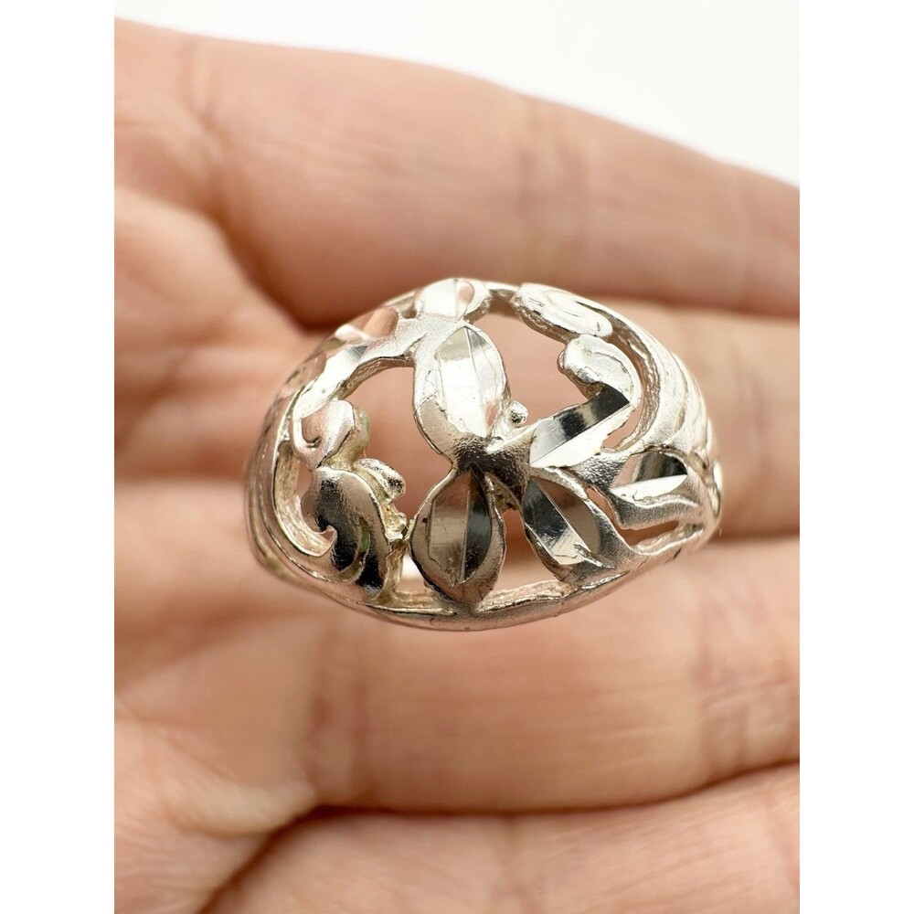 Vintage 925 Sterling Silver Filigree Floral Dome Ring Size 8